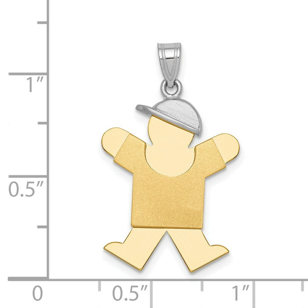 14K Two-tone Gold Large Boy with Hat on Right Engravable Charm Pendant