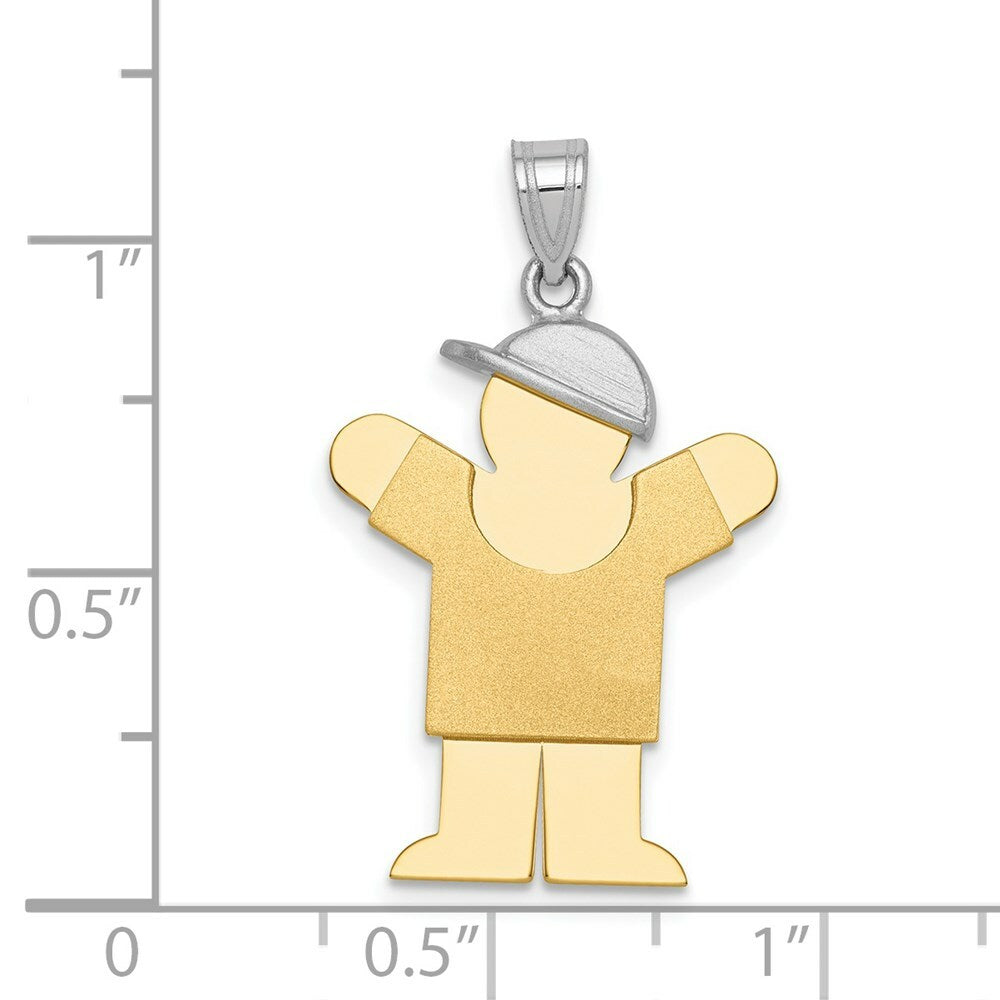 14K Two-tone Gold Large Boy with Hat on Right Engravable Charm Pendant