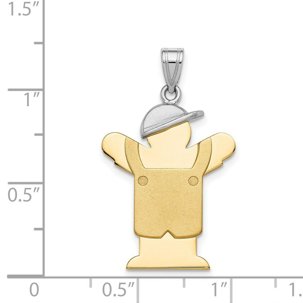 14K Two-tone Gold Large Boy with Hat on Left Engravable Charm Pendant