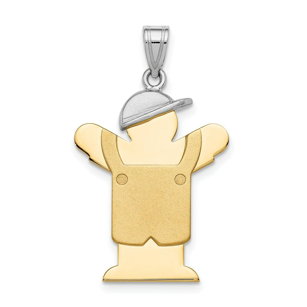 14K Two-tone Gold Large Boy with Hat on Left Engravable Charm Pendant