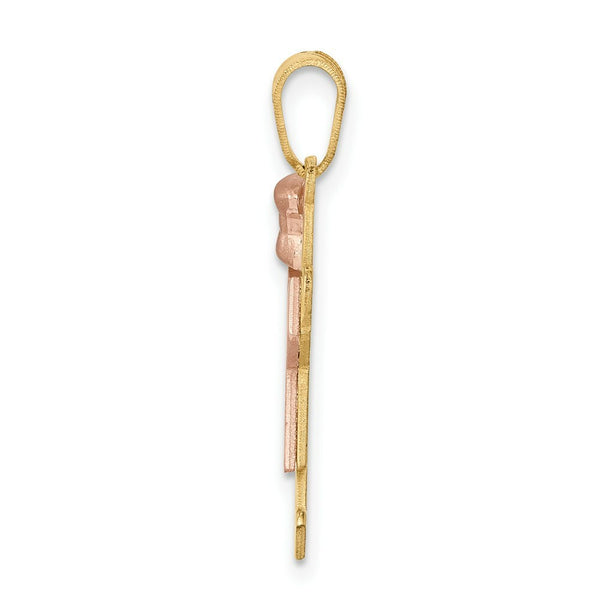 14K Two-tone Gold Small Girl with Bow on Left Engravable Charm Pendant