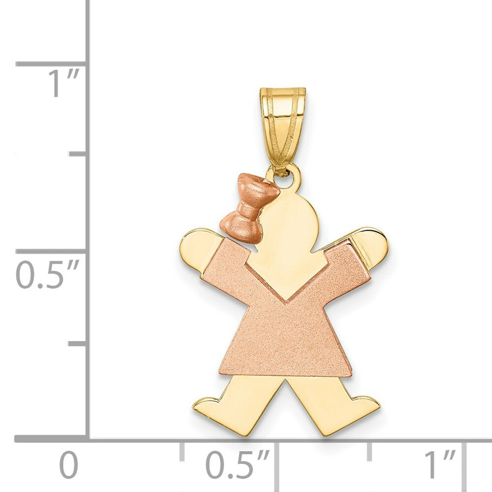 14K Two-tone Gold Small Girl with Bow on Left Engravable Charm Pendant