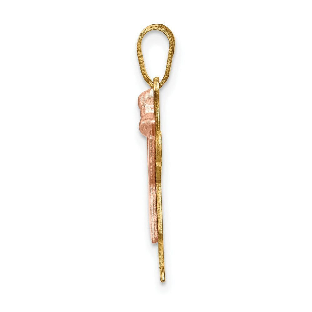 14K Two-tone Gold Small Girl with Bow on Right Engravable Charm Pendant