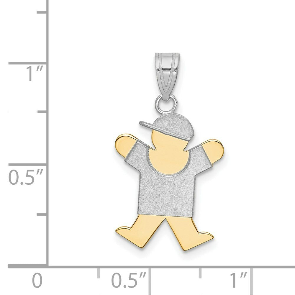 14K Two-tone Gold Small Boy with Hat on Right Engravable Charm Pendant