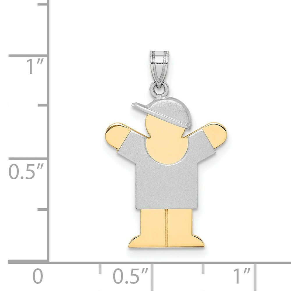 14K Two-tone Gold Small Boy with Hat on Right Engravable Charm Pendant