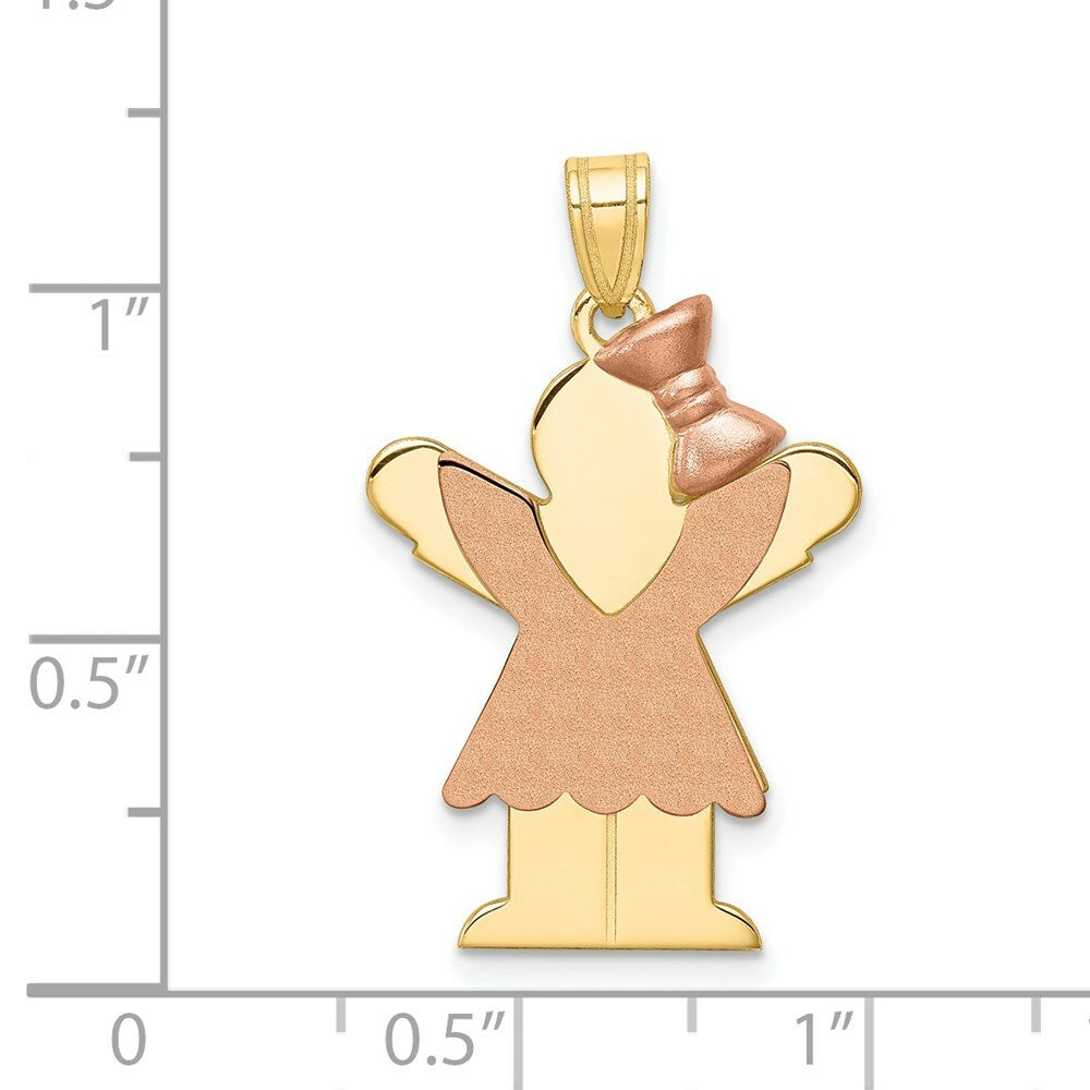 14K Two-tone Gold Large Girl with Bow on Right Engravable Charm Pendant