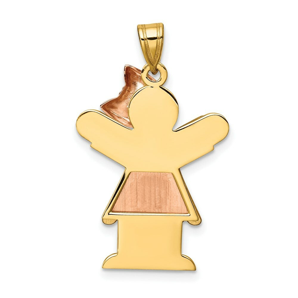 14K Two-tone Gold Large Girl with Bow on Right Engravable Charm Pendant