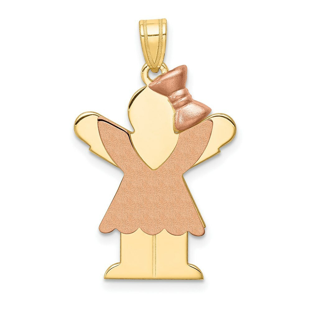 14K Two-tone Gold Large Girl with Bow on Right Engravable Charm Pendant