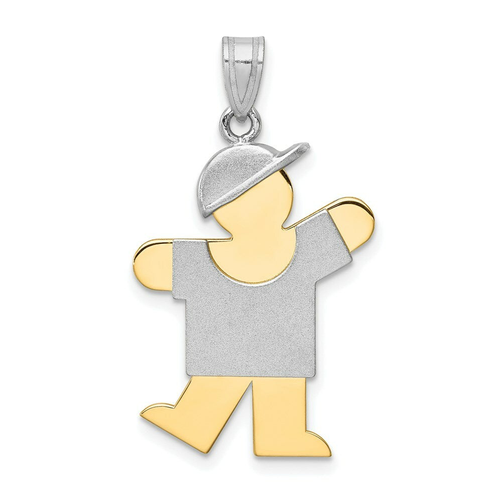 14K Two-tone Gold Large Boy with Hat on Left Engravable Charm Pendant