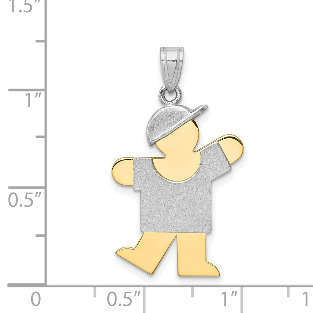 14K Two-tone Gold Large Boy with Hat on Left Engravable Charm Pendant