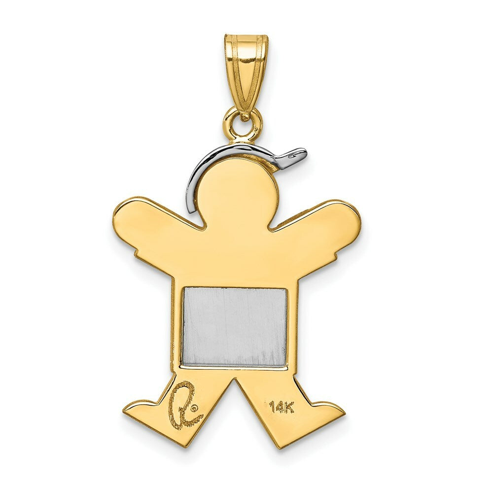 14K Two-tone Gold Large Boy with Hat on Right Engravable Charm Pendant