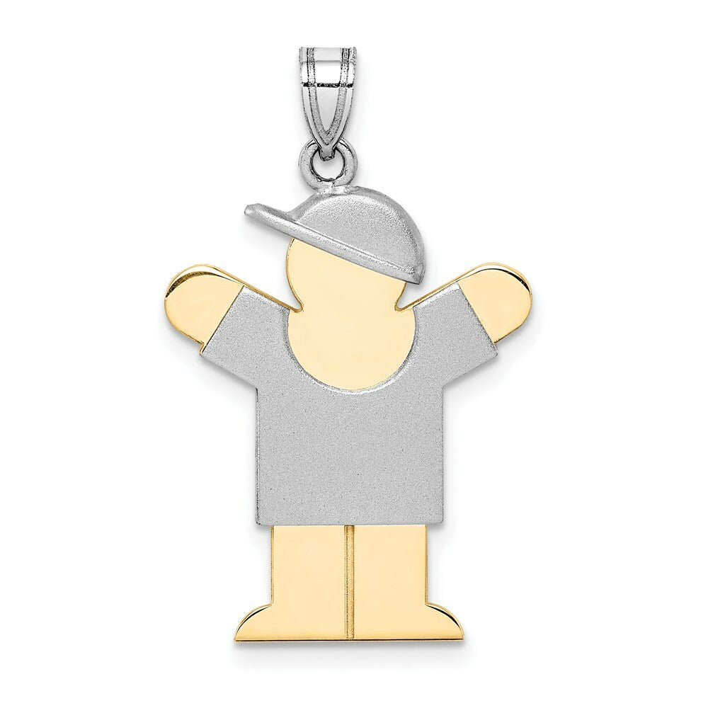 14K Two-tone Gold Large Boy with Hat on Right Engravable Charm Pendant