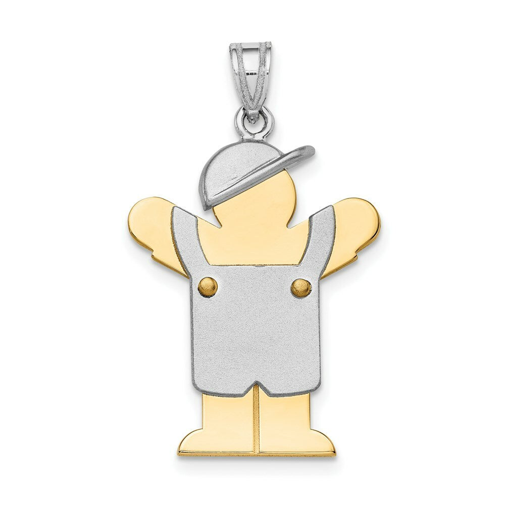 14K Two-tone Gold Large Boy with Hat on Left Engravable Charm Pendant