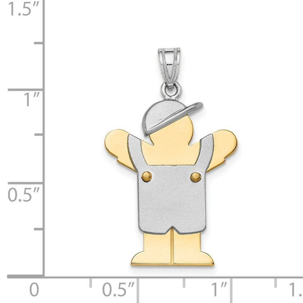 14K Two-tone Gold Large Boy with Hat on Left Engravable Charm Pendant