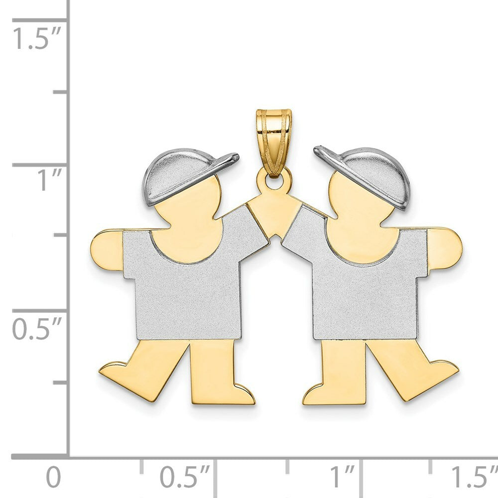 14K Two-tone Gold Large Double Boys Engravable Charm Pendant