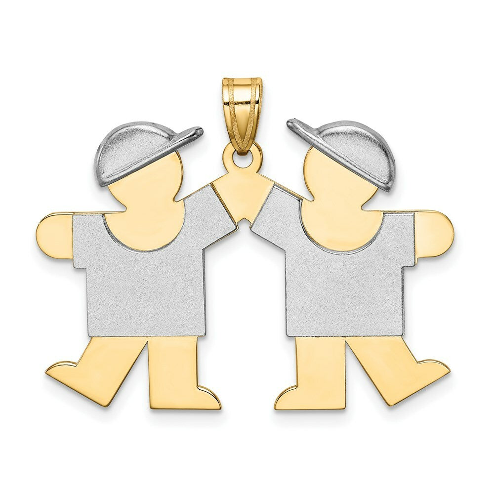 14K Two-tone Gold Large Double Boys Engravable Charm Pendant