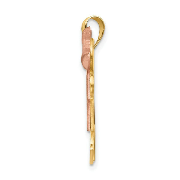 14K Two-tone Gold Large Double Girls Engravable Charm Pendant