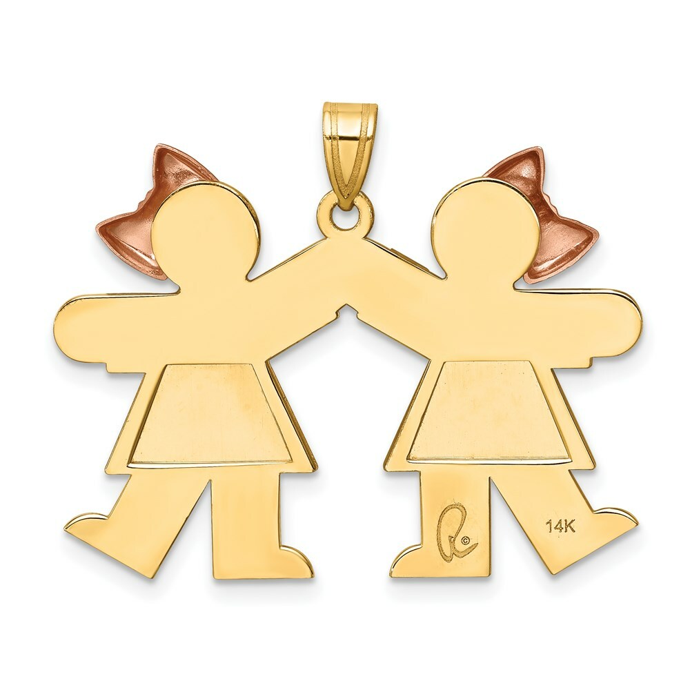 14K Two-tone Gold Large Double Girls Engravable Charm Pendant