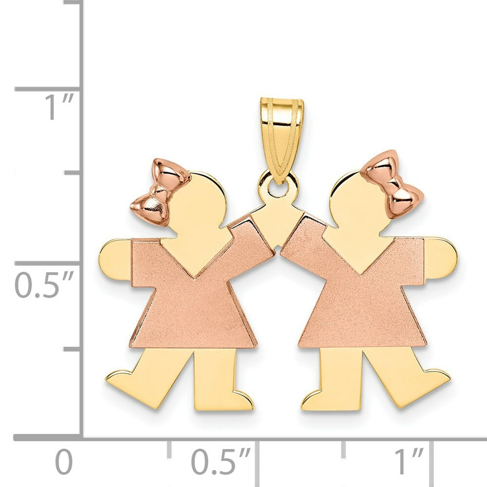 14K Two-tone Gold Small Double Girls Engravable Charm Pendant