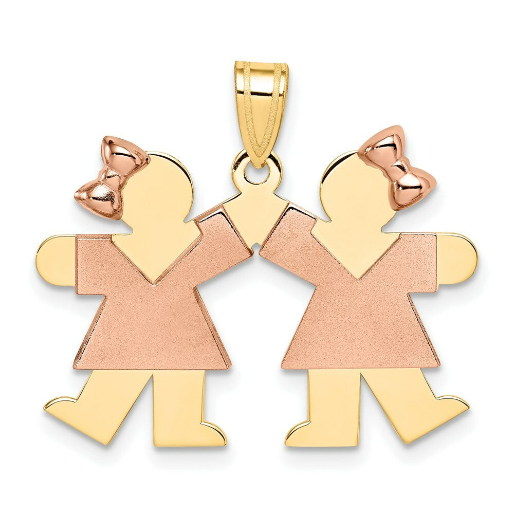 14K Two-tone Gold Small Double Girls Engravable Charm Pendant