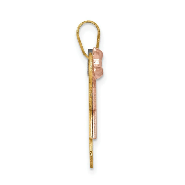 14K Tri-Color Gold Small Girl on Left & Boy on Right Engravable Charm Pendant