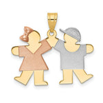 Load image into Gallery viewer, 14K Tri-Color Gold Small Girl on Left &amp; Boy on Right Engravable Charm Pendant
