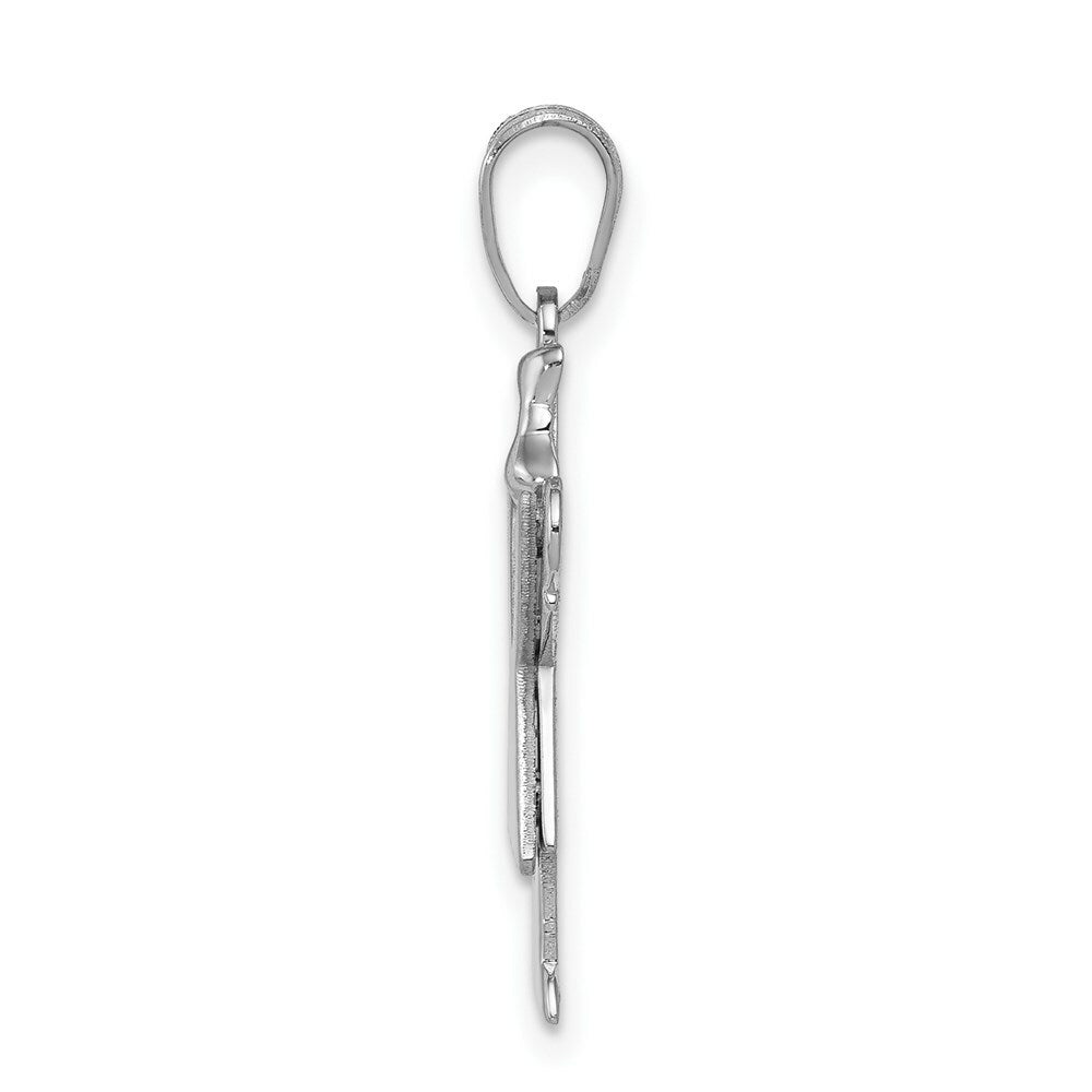 14K White Gold Small Girl with Bow on Right Engravable Charm Pendant