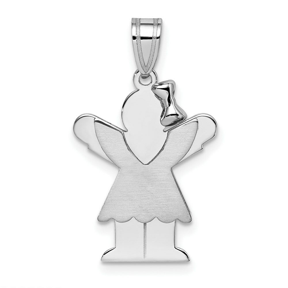 14K White Gold Small Girl with Bow on Right Engravable Charm Pendant