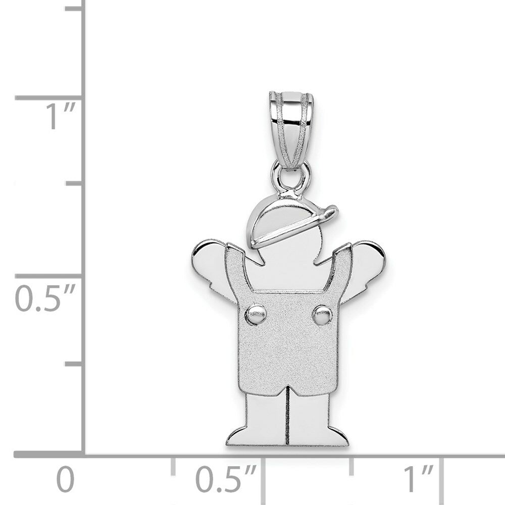 14K White Gold Small Boy with Hat on Left Engravable Charm Pendant