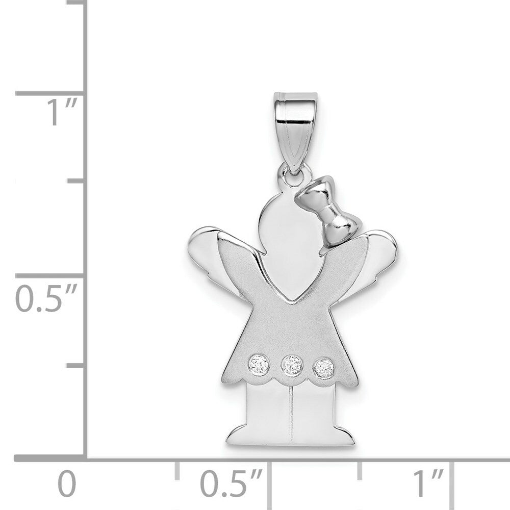 14K White Gold 0.03-Carat 3 Diamond The Kids Girl Pendant