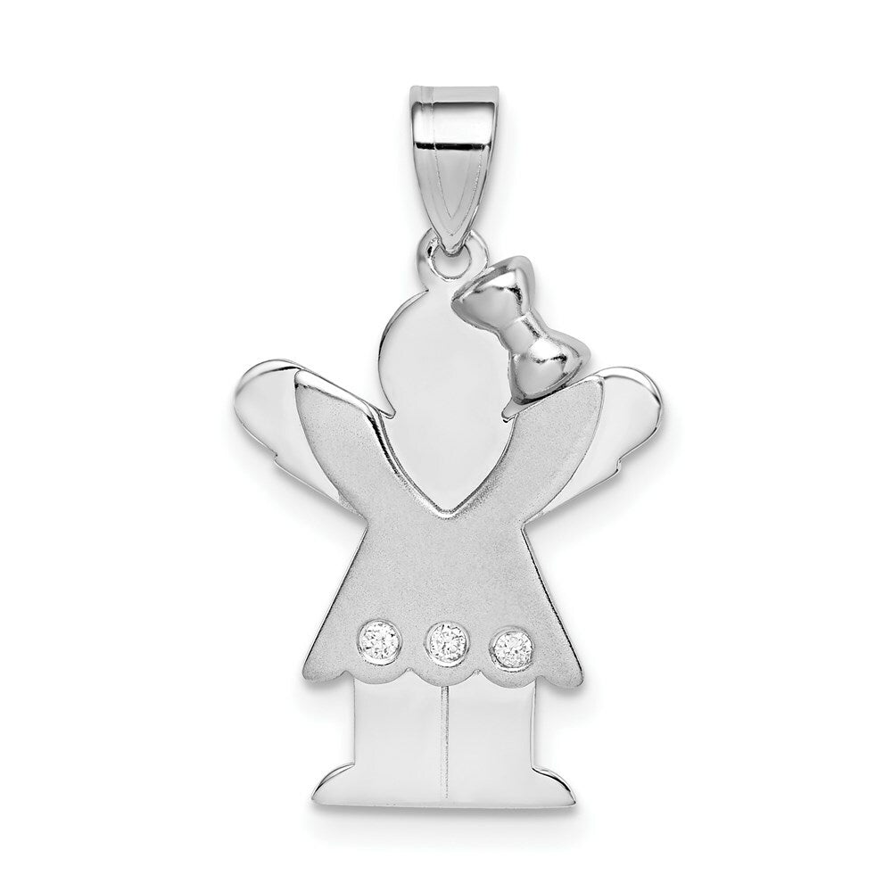 14K White Gold 0.03-Carat 3 Diamond The Kids Girl Pendant