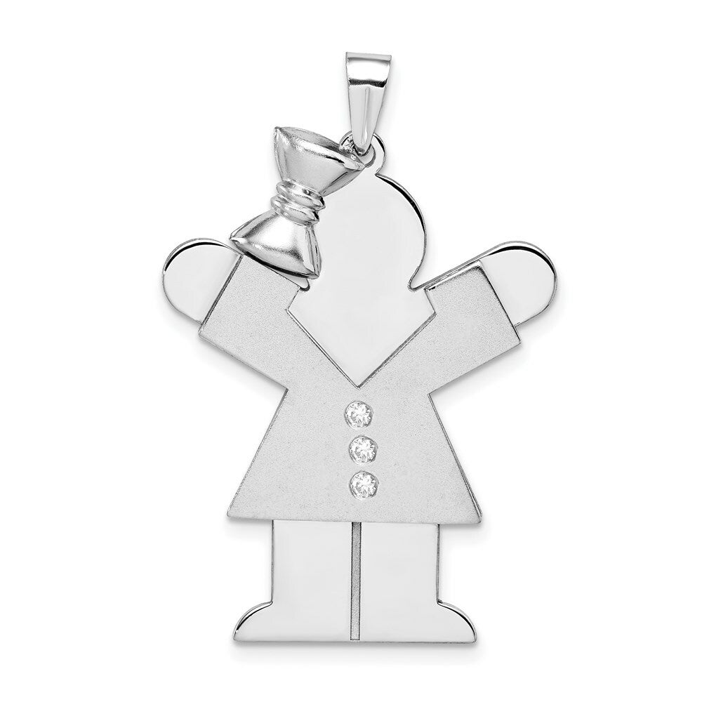 14K White Gold 0.051-Carat 3 Diamond Girl The Kids Pendant