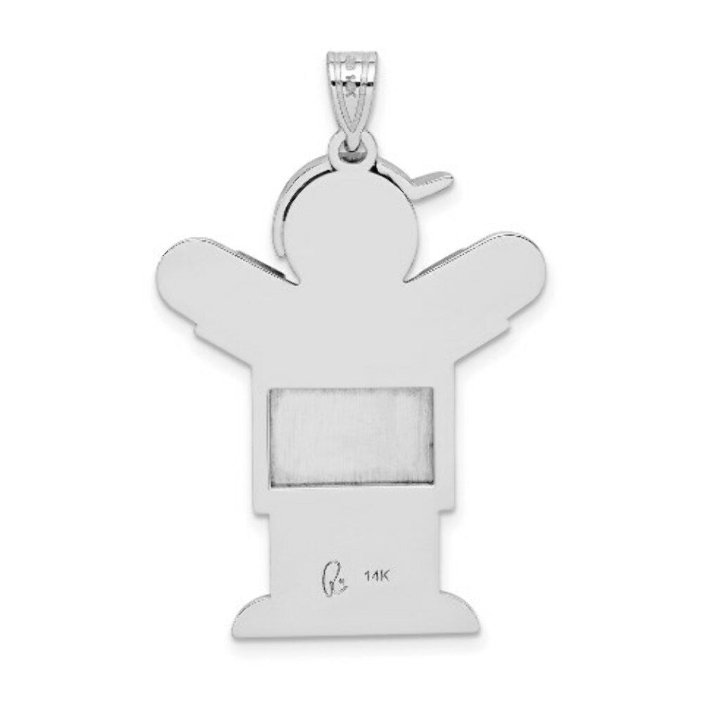 14K White Gold 0.03-Carat 2 Diamond The Kids Girl with Bow Pendant