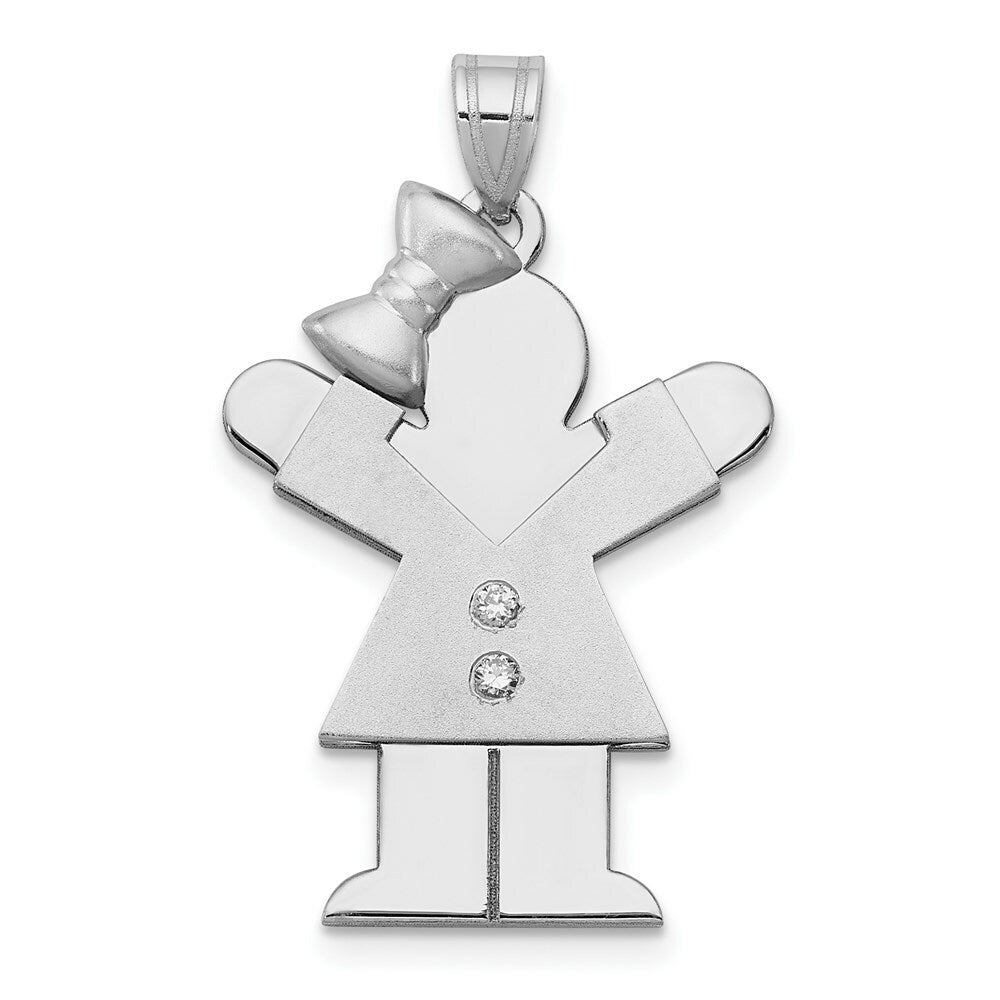 14K White Gold 0.03-Carat 2 Diamond The Kids Girl with Bow Pendant