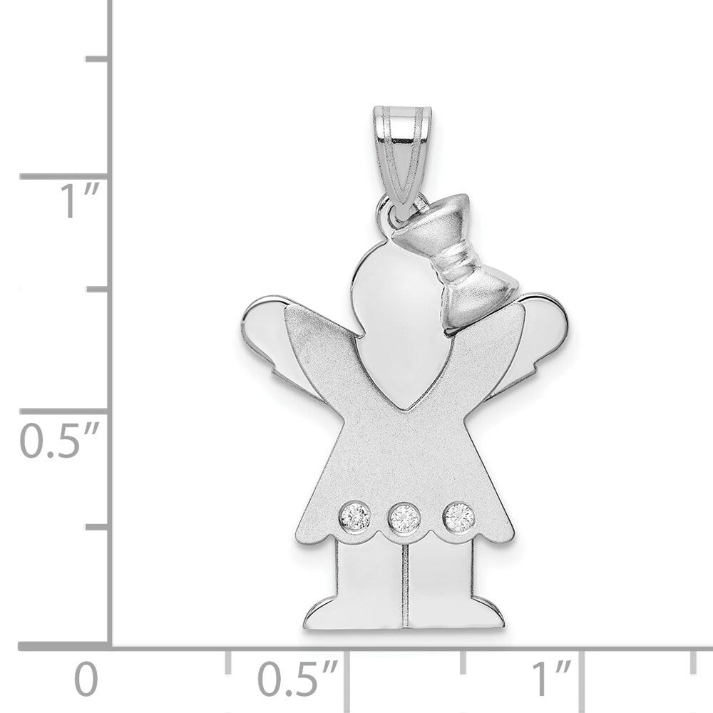 14K White Gold Girl w/ Bow 0.045-Carat 3 Diamond The Kids Charm