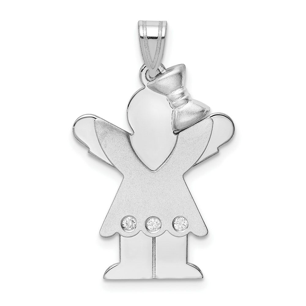 14K White Gold Girl w/ Bow 0.045-Carat 3 Diamond The Kids Charm