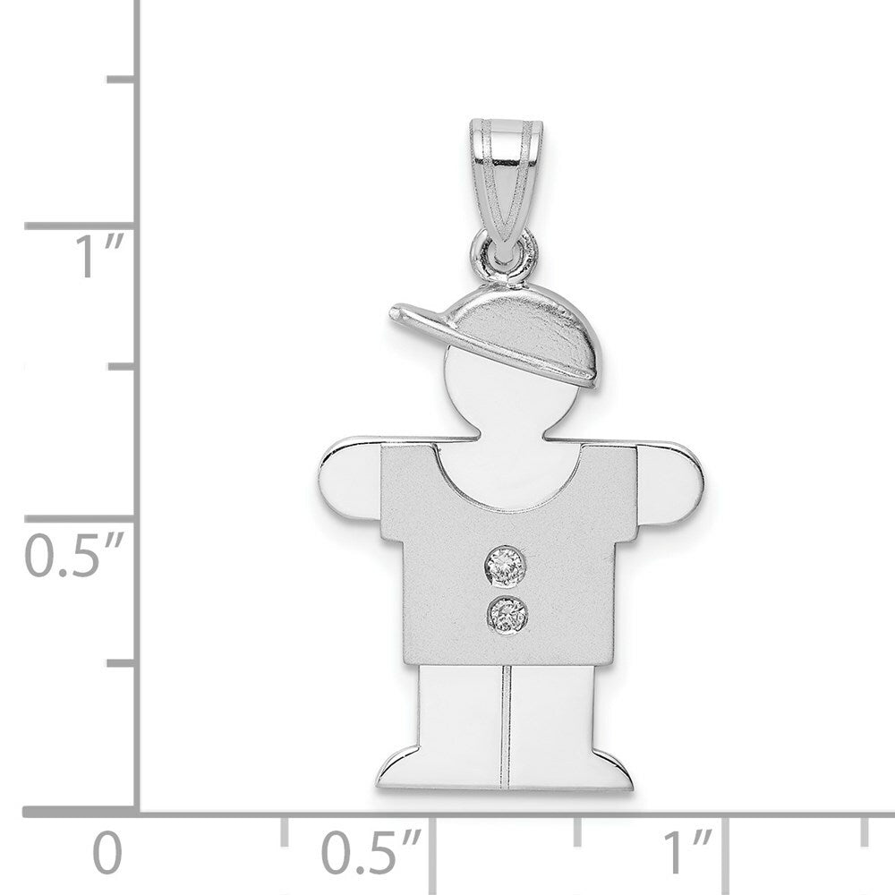 14K White Gold 0.03-Carat tw 2 Diamond oy with Cap The Kids Pendant