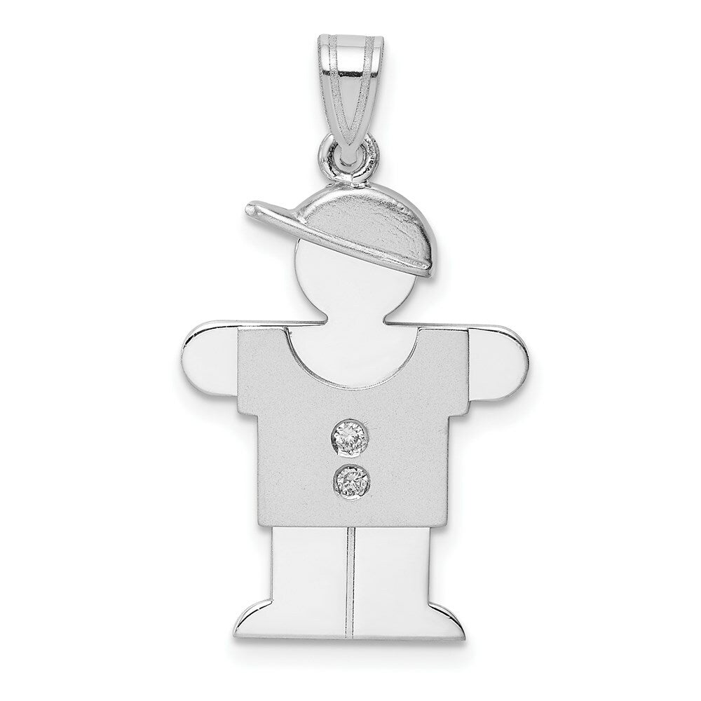 14K White Gold 0.03-Carat tw 2 Diamond oy with Cap The Kids Pendant
