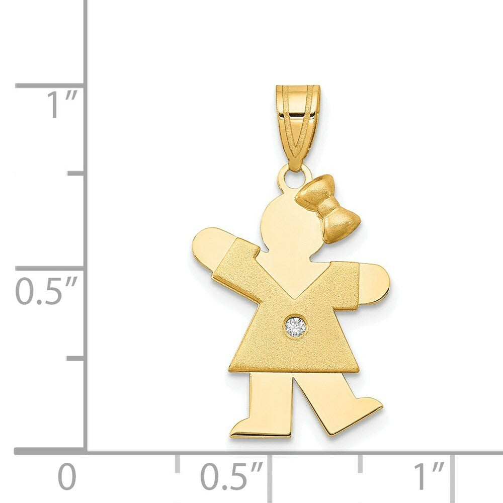 14K Yellow Gold 0.015-Carat Diamond Girl with Bow The Kids Pendant
