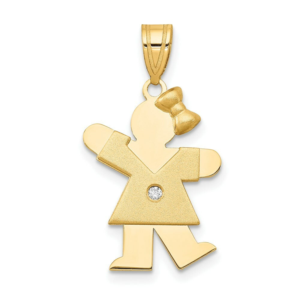 14K Yellow Gold 0.015-Carat Diamond Girl with Bow The Kids Pendant