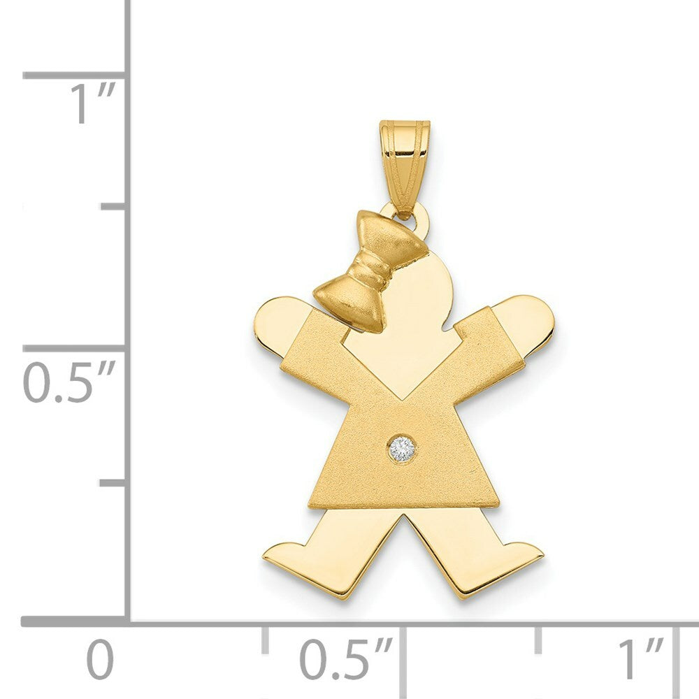 14K Yellow Gold 0.015-Carat Diamond Girl with Bow The Kids Pendant