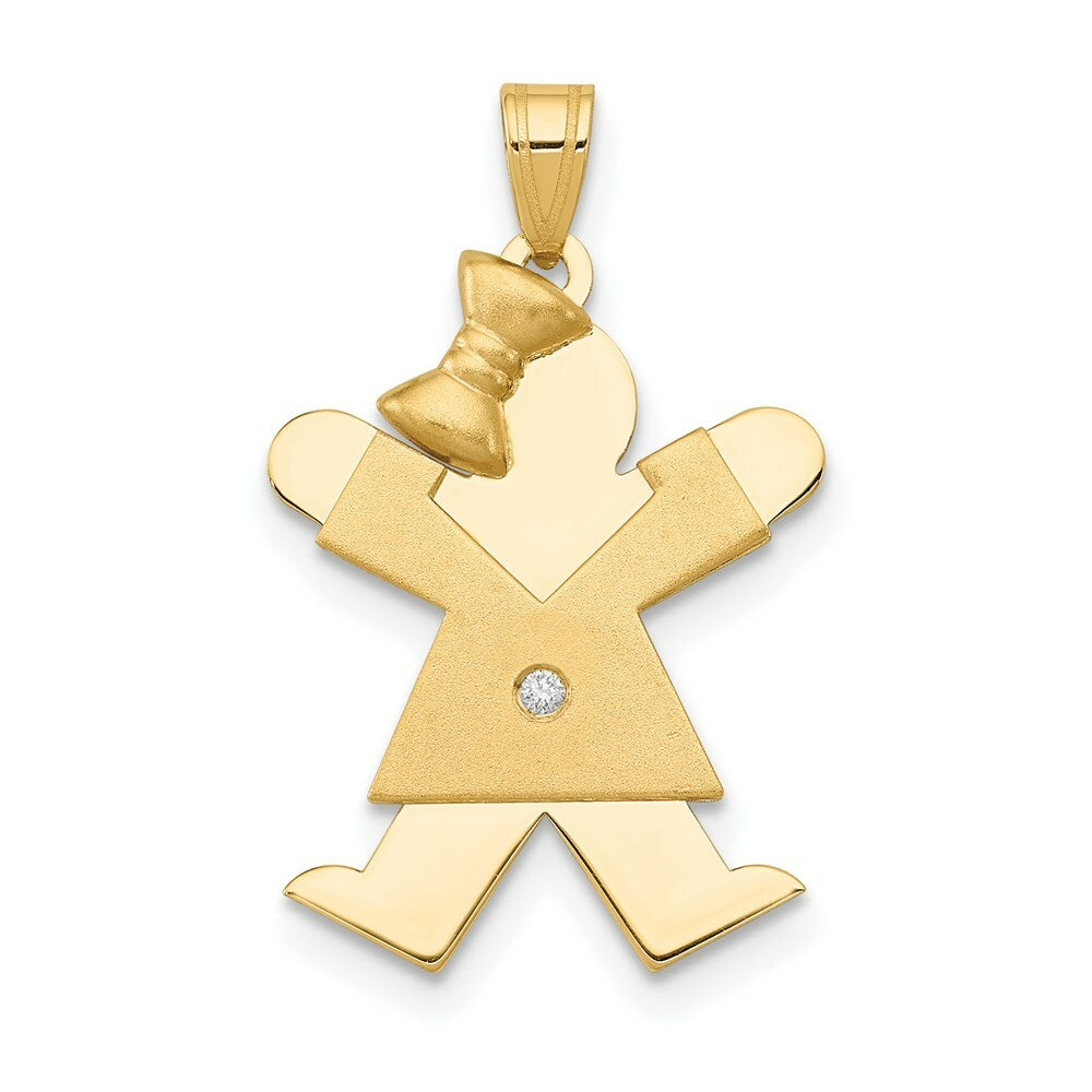 14K Yellow Gold 0.015-Carat Diamond Girl with Bow The Kids Pendant