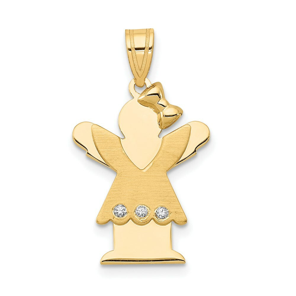 14K Yellow Gold 0.03-Carat 3 Diamond Girl with Bow The Kids Pendant