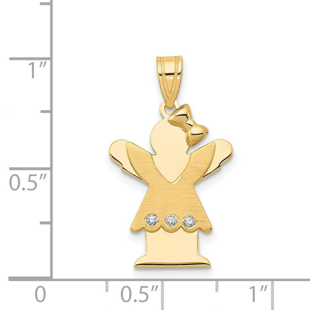14K Yellow Gold 0.03-Carat 3 Diamond Girl with Bow The Kids Pendant