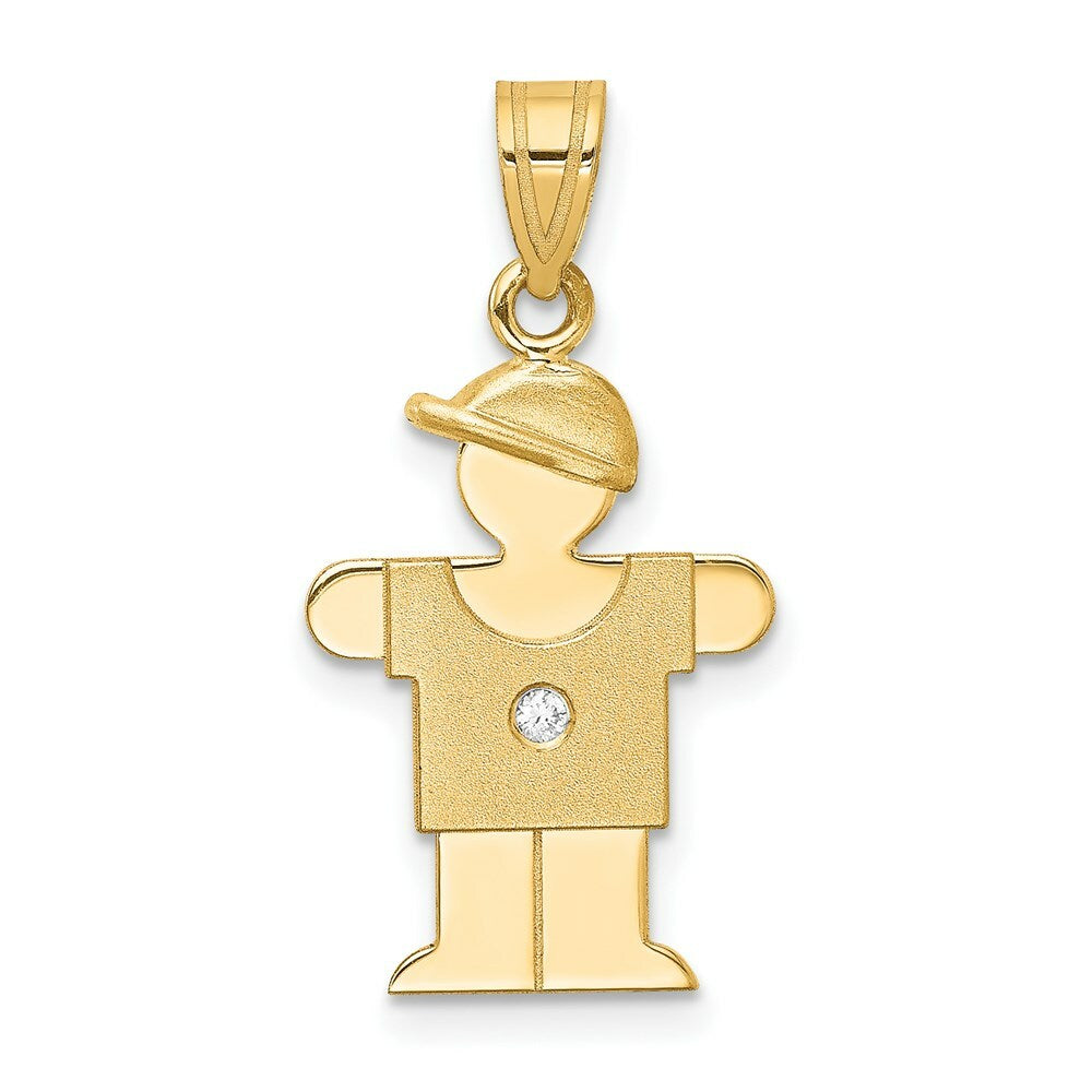 14K Yellow Gold 0.015-Carat Diamond Boy with Cap The Kids Pendant