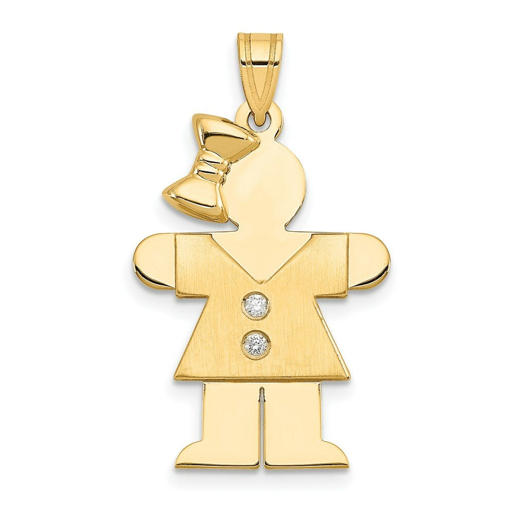 14K Yellow Gold 0.03-Carat 2 Diamond Girl with Boy The Kids Pendant