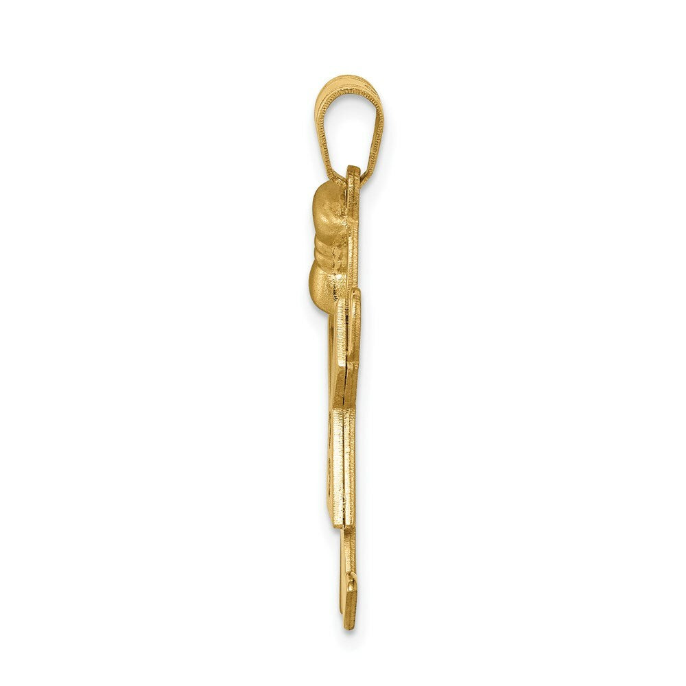14K Yellow Gold 0.03-Carat 2 Diamond Girl with Bow The Kids Pendant