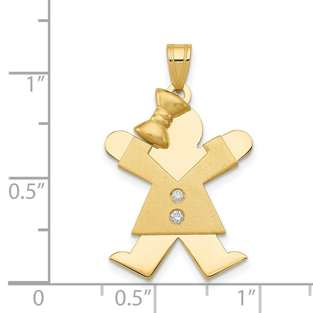 14K Yellow Gold 0.03-Carat 2 Diamond Girl with Bow The Kids Pendant