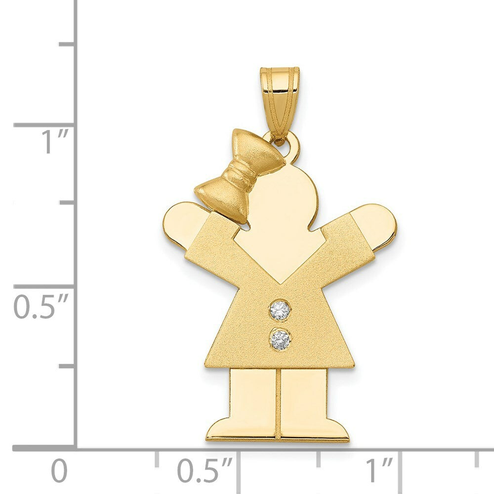 14K Yellow Gold 0.03-Carat 2 Diamond Girl with Bow The Kids Pendant