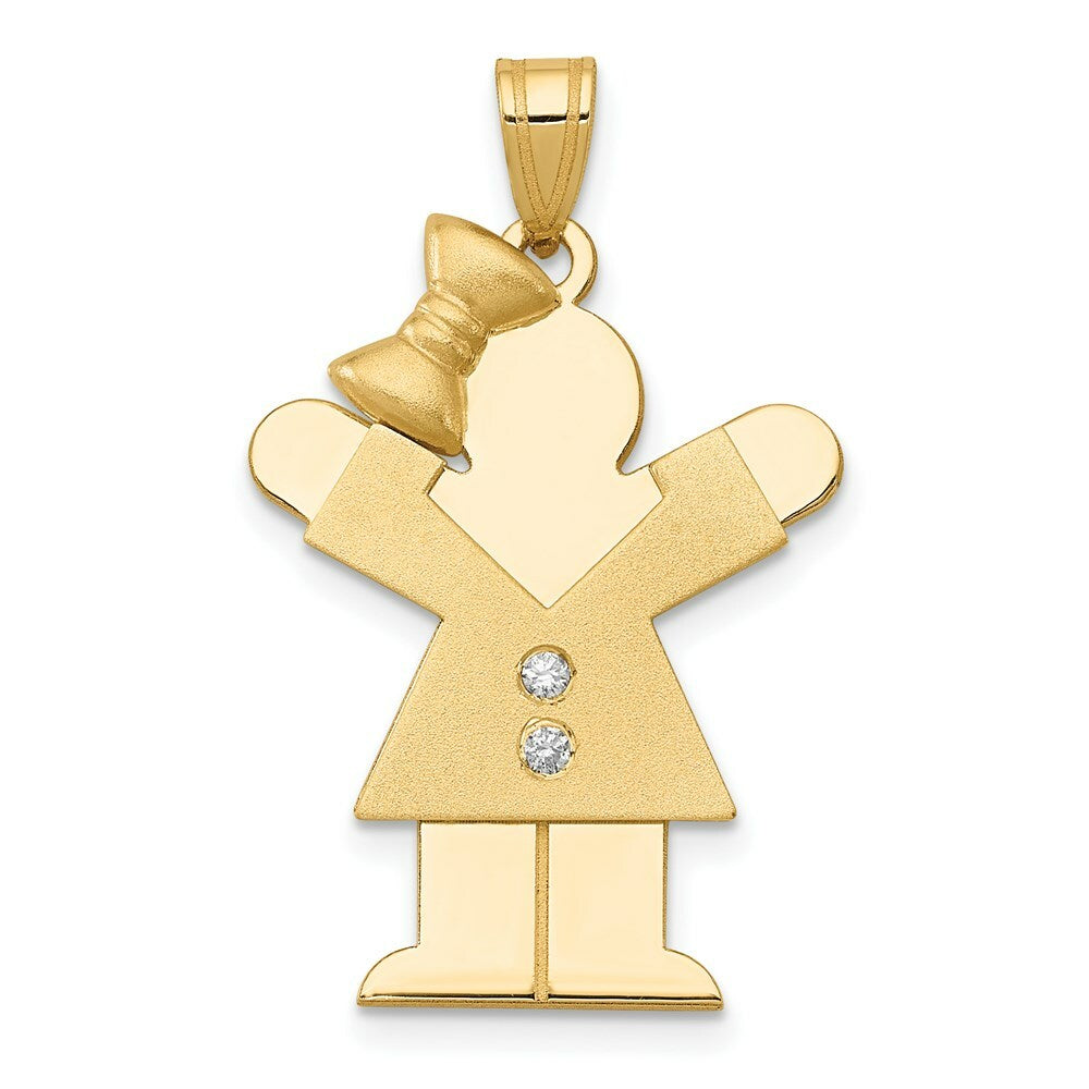 14K Yellow Gold 0.03-Carat 2 Diamond Girl with Bow The Kids Pendant